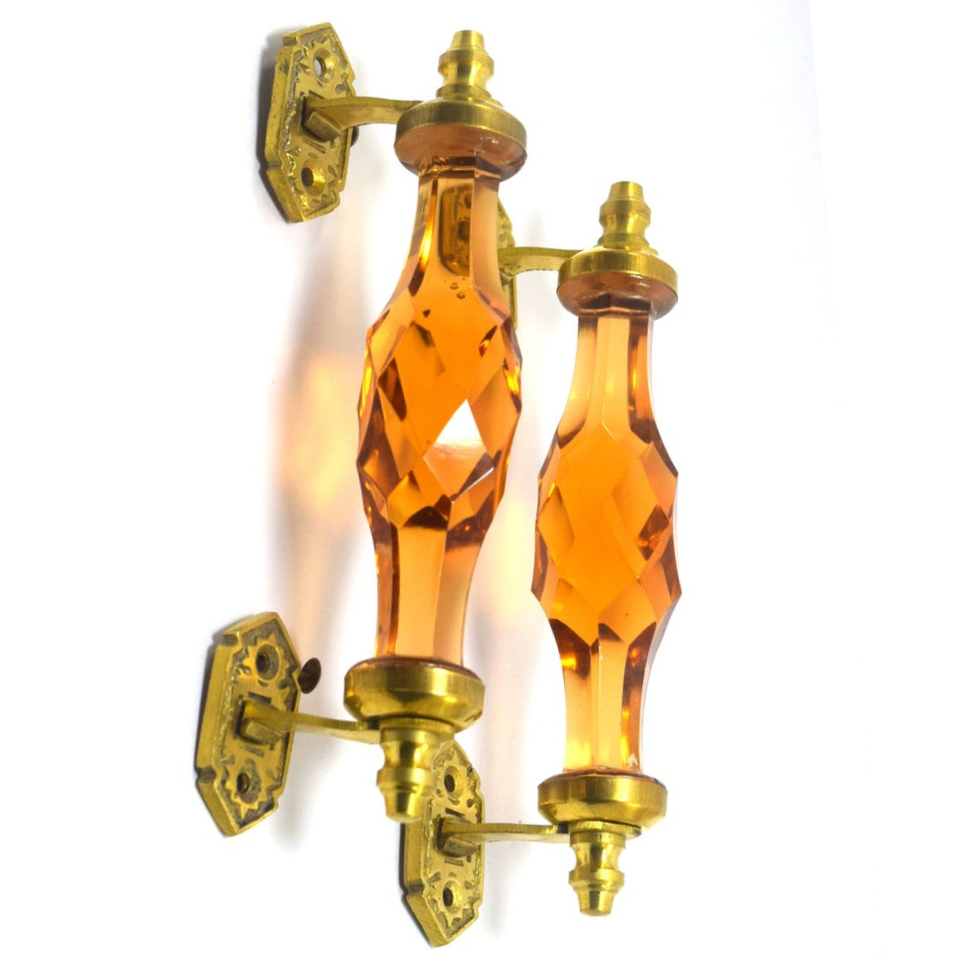 มือจับประตู 6" สีชา 1คู่ มือจับประตูแก้ว มือจับประตูทองเหลือง มือจับประตูโบราณ มือจับประตูย้อนยุค ย้อนยุค แต่งบ้าน แต่งร้าน ให้มีคุณค่า