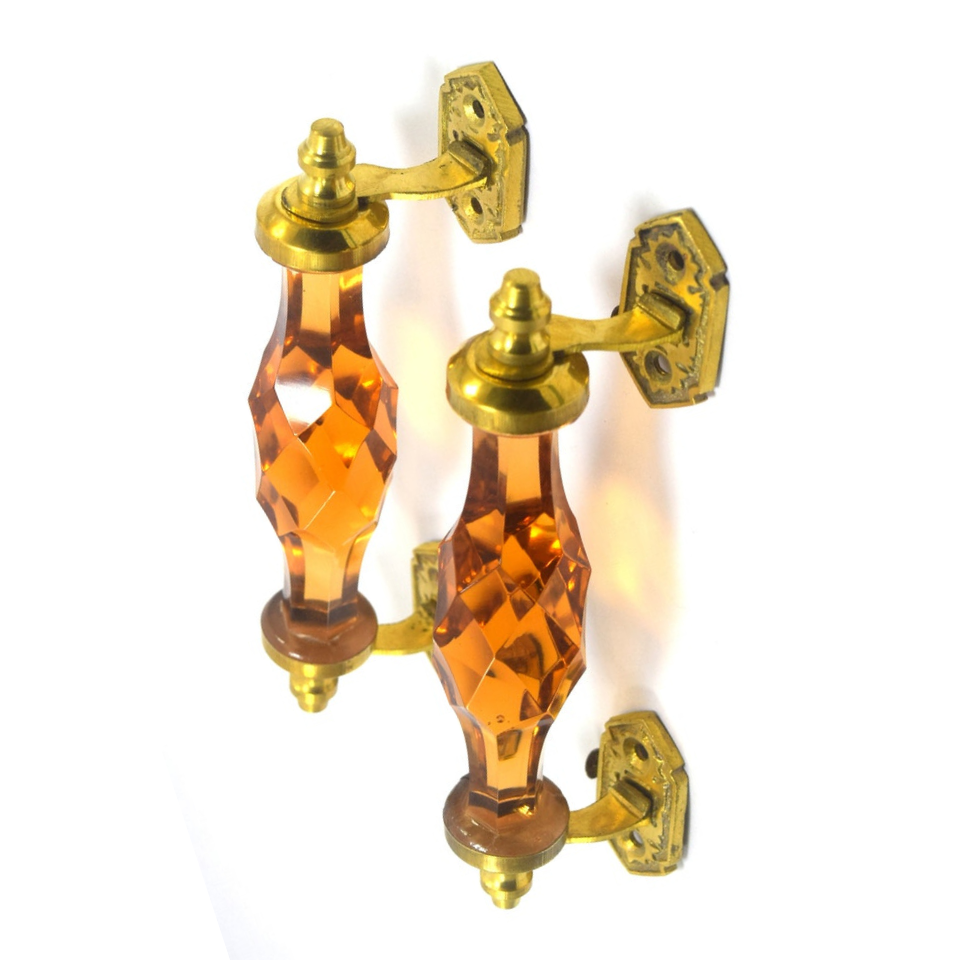 มือจับประตู 6" สีชา 1คู่ มือจับประตูแก้ว มือจับประตูทองเหลือง มือจับประตูโบราณ มือจับประตูย้อนยุค ย้อนยุค แต่งบ้าน แต่งร้าน ให้มีคุณค่า - Image 5