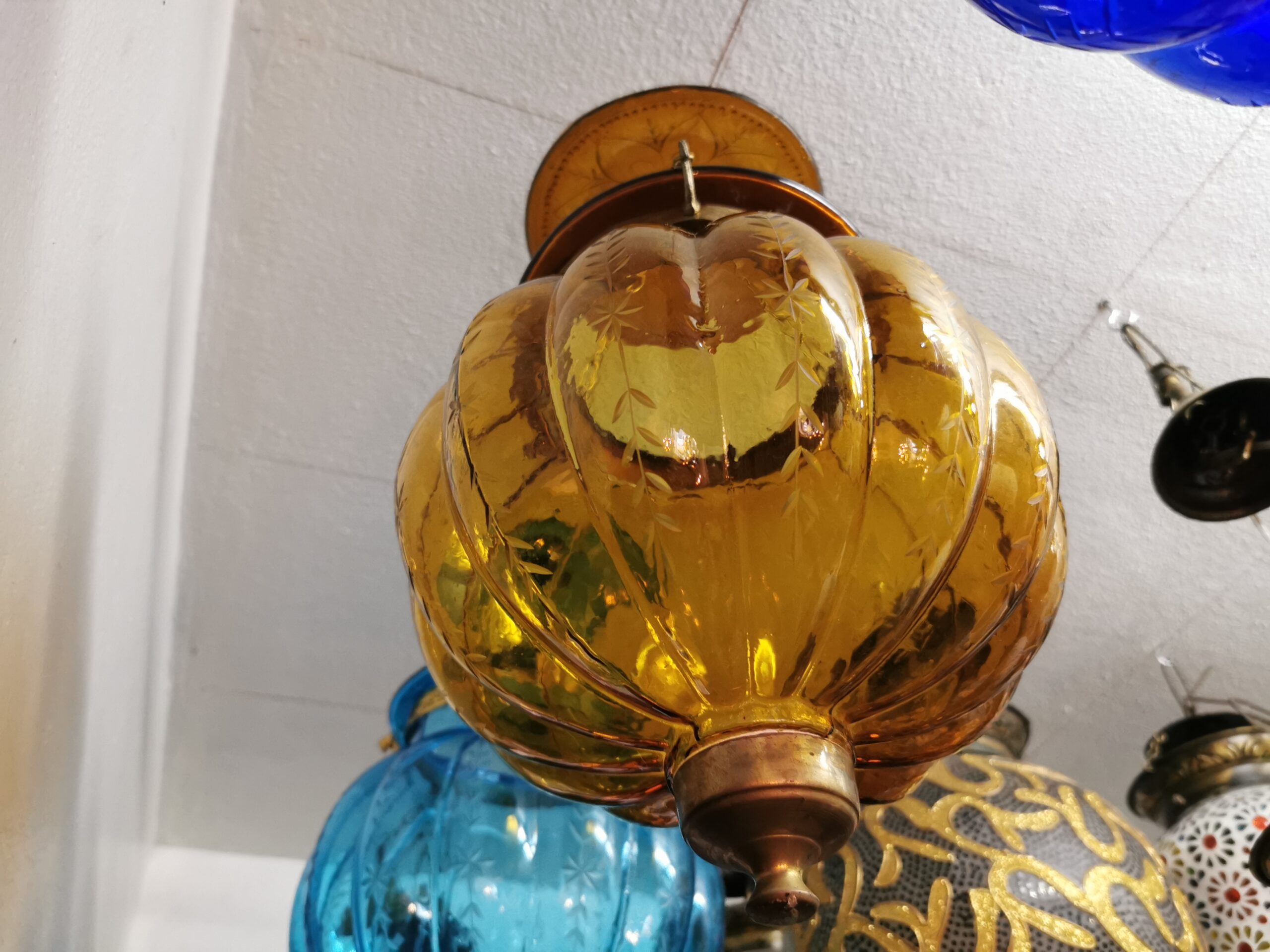 โคมไฟแก้ว ฟักทองใหญ่ โคมไฟติดเพดาน  ย้อนยุค คลาสสิค 👉แต่งบ้าน​ แต่งร้าน​ ให้สวยคลาสสิค - Image 12