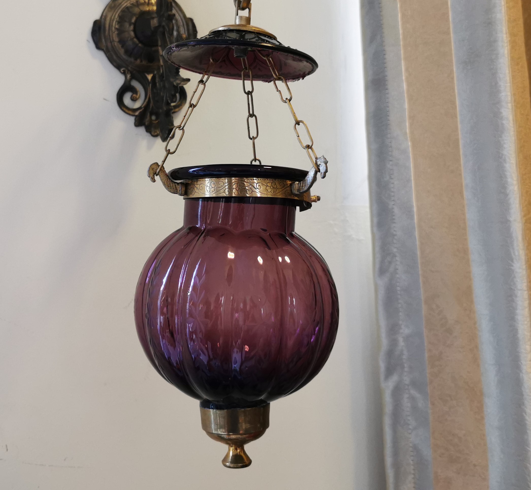 โคมไฟแก้ว ฟักทองเล็กโคมไฟติดเพดาน  ย้อนยุค คลาสสิค 👉แต่งบ้าน​ แต่งร้าน​ ให้สวยคลาสสิค - Image 2