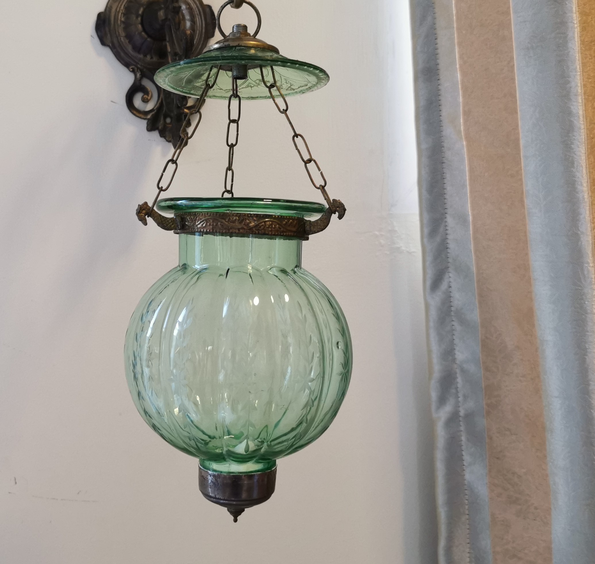 โคมไฟแก้ว ฟักทองเล็กโคมไฟติดเพดาน  ย้อนยุค คลาสสิค 👉แต่งบ้าน​ แต่งร้าน​ ให้สวยคลาสสิค - Image 3