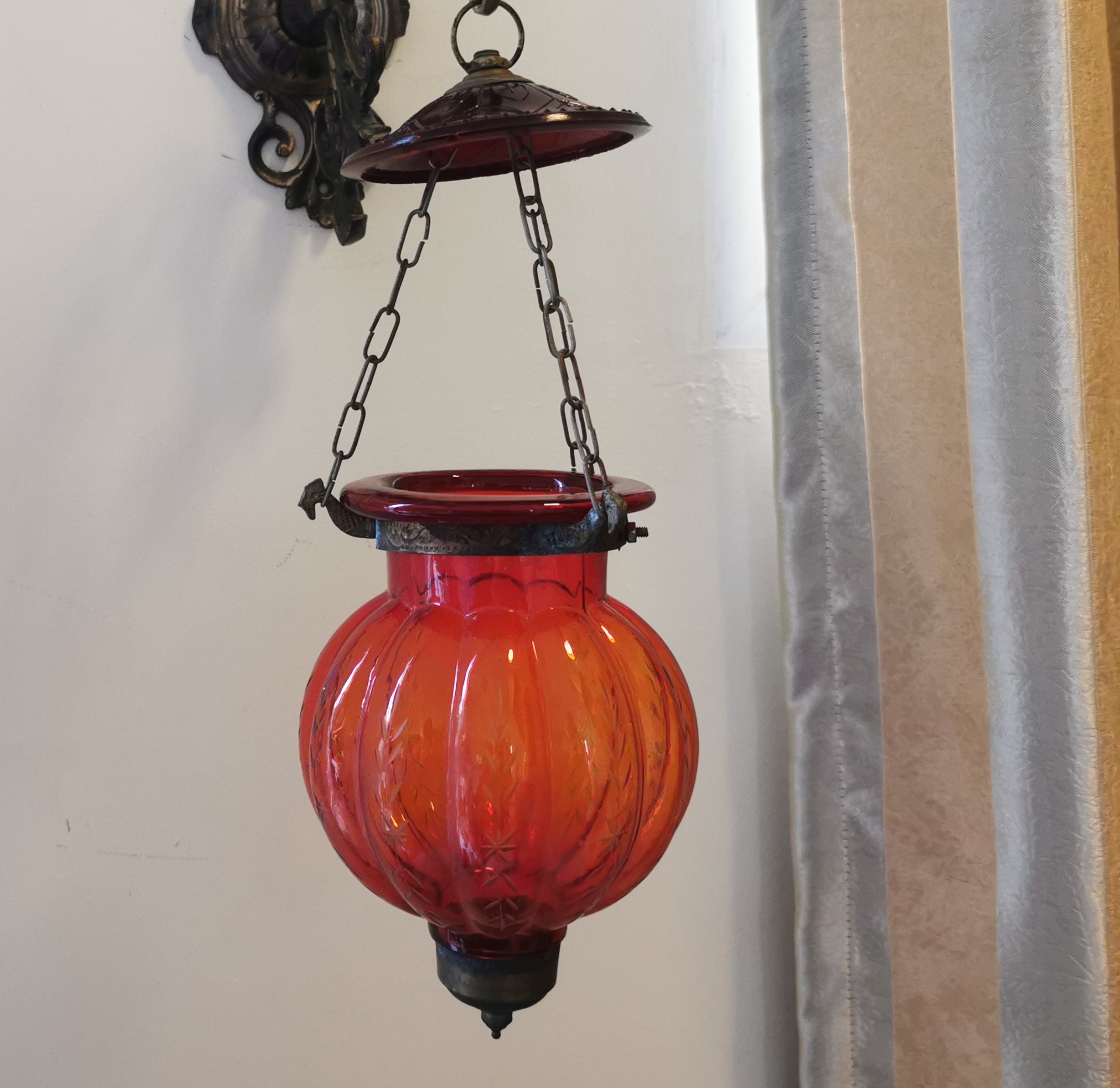 โคมไฟแก้ว ฟักทองเล็กโคมไฟติดเพดาน  ย้อนยุค คลาสสิค 👉แต่งบ้าน​ แต่งร้าน​ ให้สวยคลาสสิค