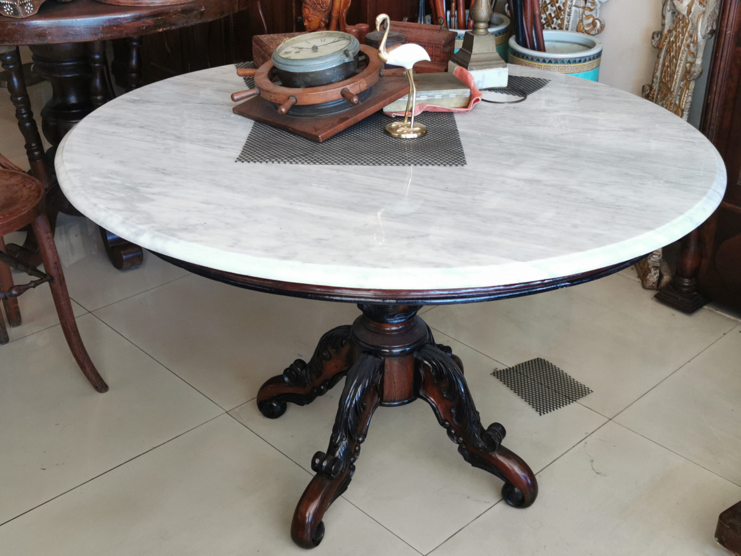 โต๊ะหินอ่อน 110cm โต๊ะหินอ่อนโบราณ นำเข้าจากต่างประเทศ งดงาม สุดคลาสสิค หายาก