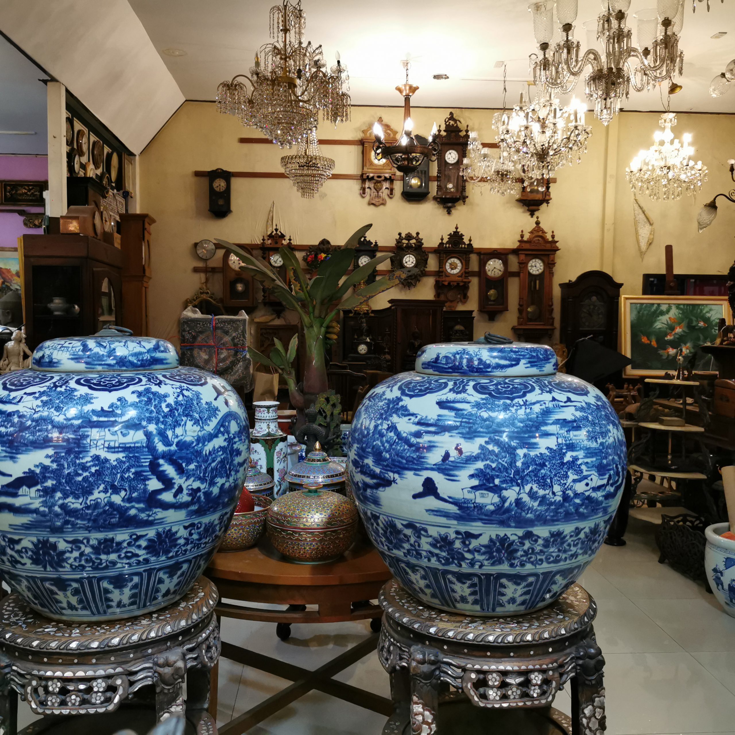 แจกันโบราณ แจกันลายคราม แจกันกังใส งดงาม คลาสสิค หายากมาก ขนาด 50x55cm - Image 2