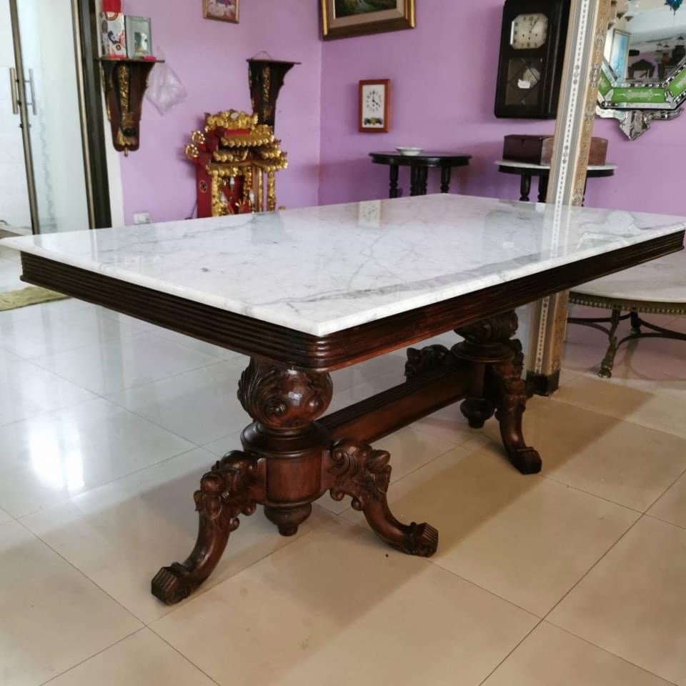 ชุดโต๊ะหินอ่อนโบราณ หินเขียว ยาว 180cm นำเข้าจากต่างประเทศ งดงาม สุดคลาสสิค หายาก - Image 3