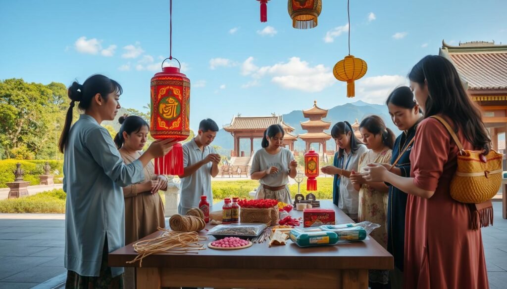 เตรียมการส่งโคมไฟถวายวัด