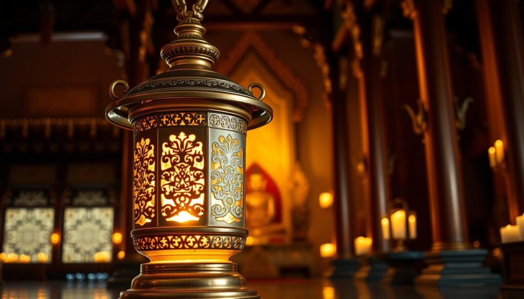 โคมไฟถวายพระในพระอุโบสถ
