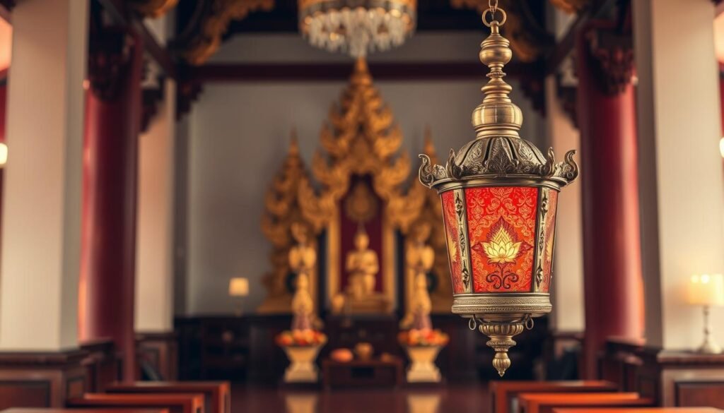 โคมไฟวัดแบบแขวนลายไทย