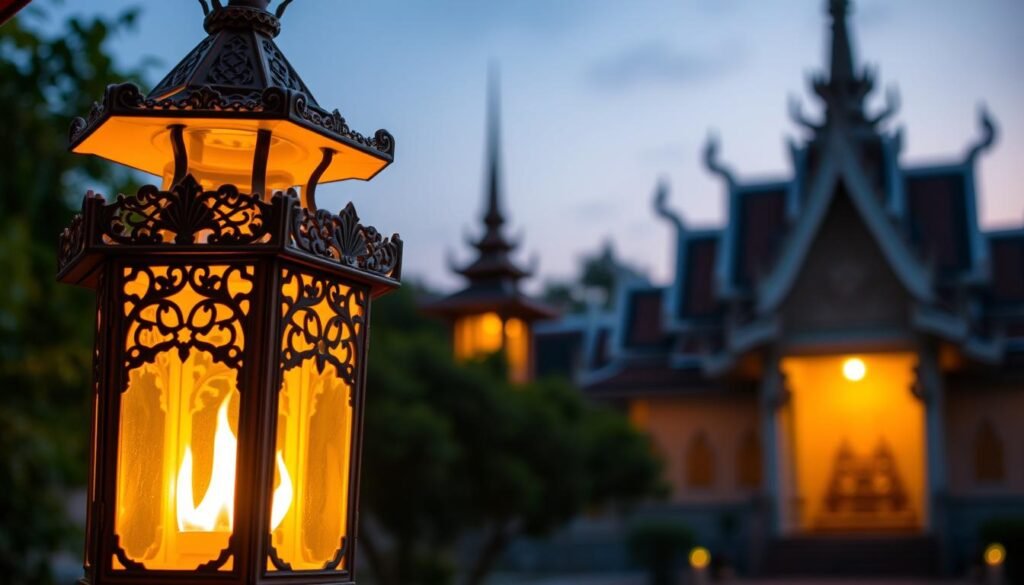 การตกแต่งโคมไฟวัดด้วยแสงที่สื่อความหมาย