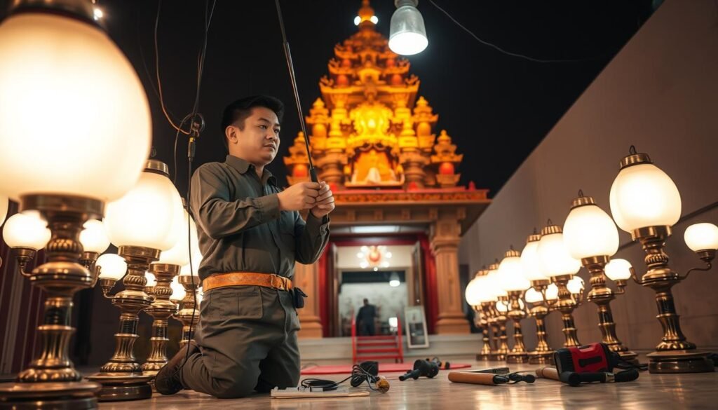 การติดตั้งระบบไฟฟ้าโคมไฟวัดอย่างปลอดภัย