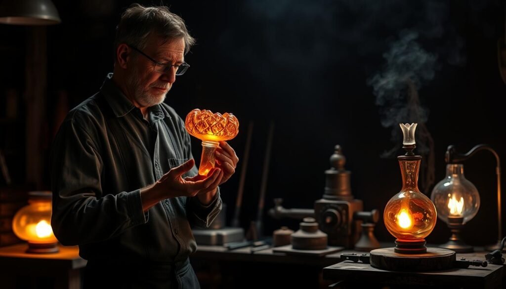 ขั้นตอนการเป่าแก้วโคมไฟโบราณออกแบบเอง