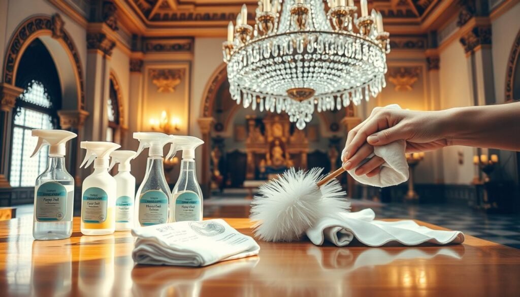 เตรียมอุปกรณ์ทำความสะอาดโคมไฟวัด