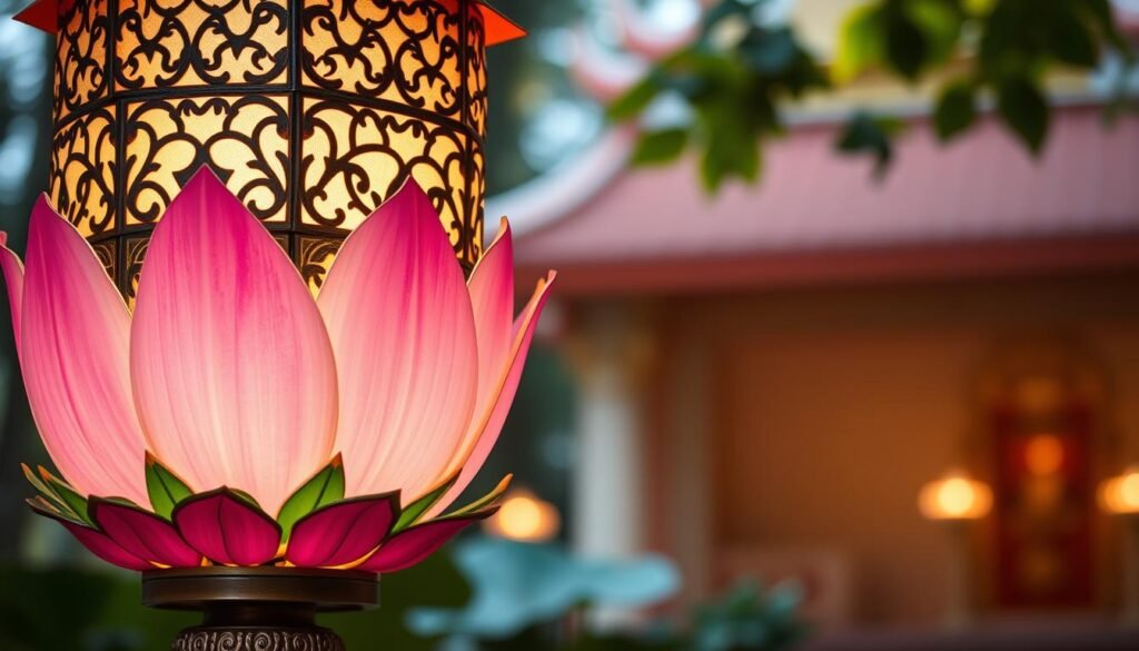 โคมไฟวัดออกแบบสวยลายดอกบัว